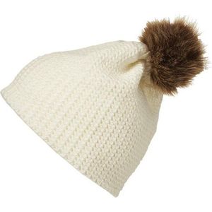 Myrtle Beach - Unisex Fijn Gehaakte Beanie (Wit/Bruin)