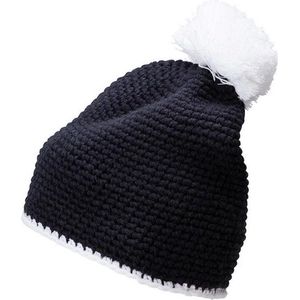 Myrtle Beach - Unisex Contrasterende Gestreepte Muts met Pompom (Navy/Wit)