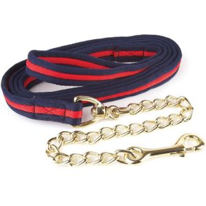 Hy Zacht Webbing Lead Rein met Ketting - Navy/Rood - 2m