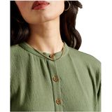 Superdry - Jersey Mini Jurk - Groen - Korte Mouwen - Ruches - Knoopsluiting