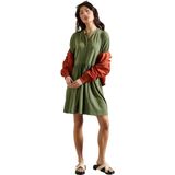 Superdry - Jersey Mini Jurk - Groen - Korte Mouwen - Ruches - Knoopsluiting