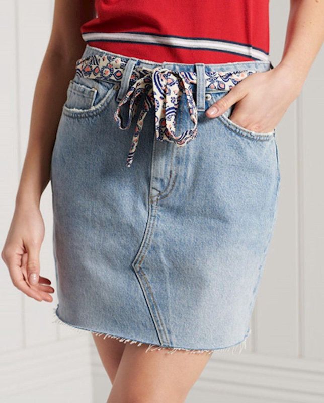 Superdry - Denim Mini Rok - Blauw - Katoen