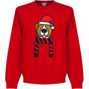 Hond Rood / Zwart Supporter kersttrui - Rood - Kinderen - 152