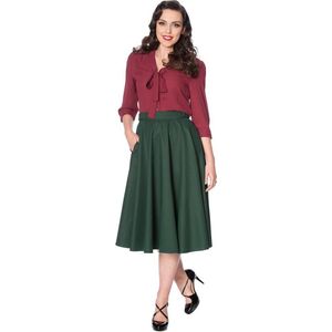 Banned Retro - Perfect Bow Blouse - Bordeauxrood - V-halslijn - 3/4 Pofmouwen