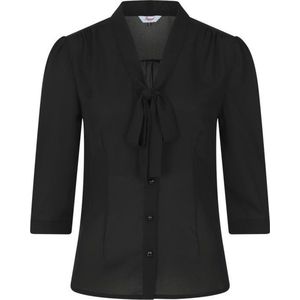 Banned Retro - Perfect Bow - Blouse - Zwart - V-halslijn, 3/4 pofmouwen
