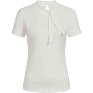 Blousetop - Off White - Katoen - Hoge Halslijn - Strikdetail