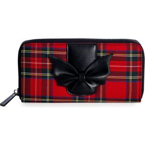 Banned Dames portemonnee KRAMPUS Rood - Tartan met Vleermuis strik - (bxhxdx)ca. 19cm x10cm x3cm