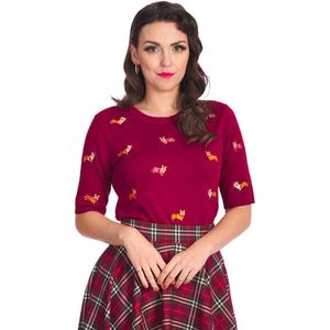 Banned Retro - The Queens Corgi Jumper - Bordeauxrood - Dames Trui