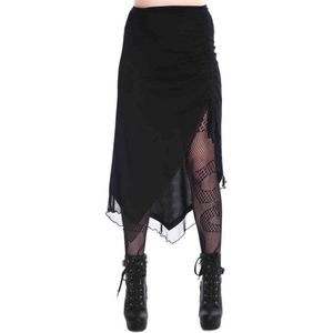 Banned Umbra Mesh Ruched Dames Medium-lengte rok - zwart - XXL