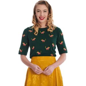 Banned Retro - Trui - Donkergroen - Viscosemix met Geborduurde Vosjes