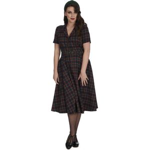 Banned Retro - Swing Jurk - Blauw/Multicolour - V-halslijn - Korte Mouwen