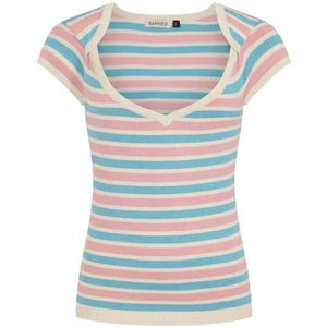 Banned - Vivian Striped Gebreide trui - XL - Roze/Blauw