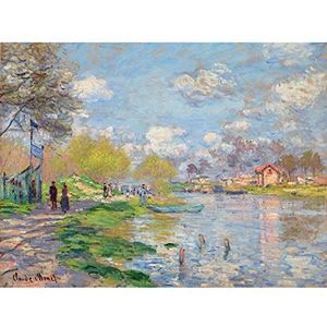 Fine Art Prints Claude Monet Spring By The Seine Art Print Canvas Premium Wall Decor Poster Muurschildering, 16 x 32 inch