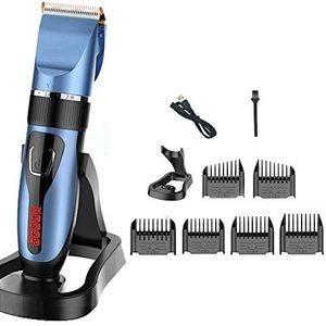 DKE Hair Clippers Professional Hair Clippers Kit Cordless Baard Shaver Electric Haircut Met Combs LED Display Waterdicht Afwasbaar Cordless Mannen Tondeuse For Mannen En Gezin (Color : Blue)