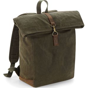 Quadra Heritage gewachser Canvas Rucksack mit Leder-Akzent  (Olivgrün)
