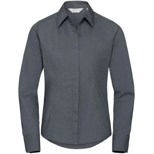 Russell - Poplin Shirt - Konvooi Grijs - Dames Lange Mouwen - Poly-Katoen