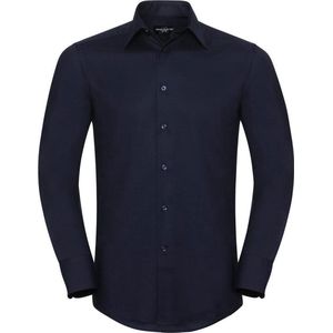 Russell - Oxford Shirt - Heren Lange Mouw - Heldere Marine - 70% Katoen, 30% Polyester