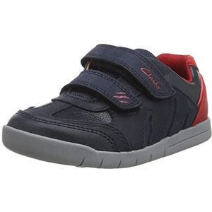 Clarks Rex Play T Sneakers voor jongens, Navy Red Lea, 19 EU
