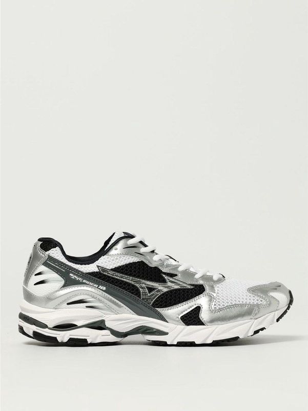 Mizuno - Wave Rider 10 - Sneakers - Wit/Zwart/Zilver - Mesh/Leer/Lakleer