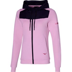 Mizuno - Dames Sweatshirt - Zwart - Zacht Katoen - Capuchon - Ritssluiting - Contrasterende Mesh Panelen