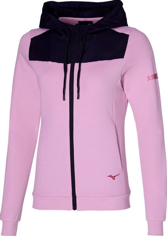 Mizuno - Dames Sweatshirt - Zwart - Zacht Katoen - Capuchon - Ritssluiting - Contrasterende Mesh Panelen