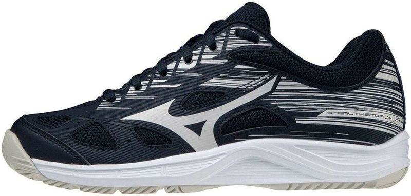 Mizuno - Stealth Star - Indoorschoenen - Donkerblauw - Grijs - Synthetisch Materiaal - Textiel - Rubber