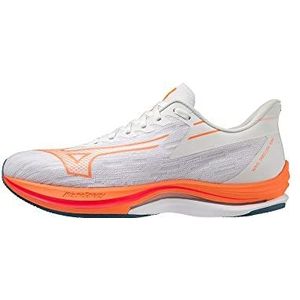 Mizuno Heren Wave Rebellion Sonic Road hardloopschoen, Wit Licht Oranje Blauwe As, 40.5 EU