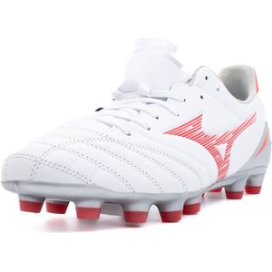 Mizuno Morelia Neo IV Pro Gras Voetbalschoenen (FG) Wit Rood Zilver