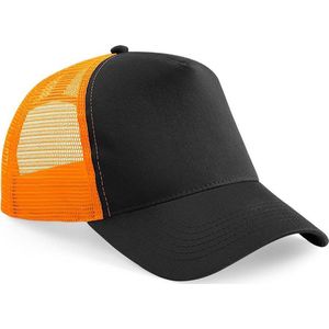 Beechfield Heren Half Mesh Trucker Cap / Hoofddeksel (Zwart/Oranje)