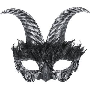 Smiffys - Silver Masquerade Horned Kostuum Oogmasker - Grijs
