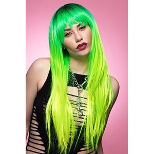 Smiffys Manic Panic® Sunshine Super Lizard™ Downtown Diva™ lang recht met gebogen pony, hittebestendig stijlvol, officieel gelicentieerde manische paniekverkleden, verkleedpruiken voor volwassenen