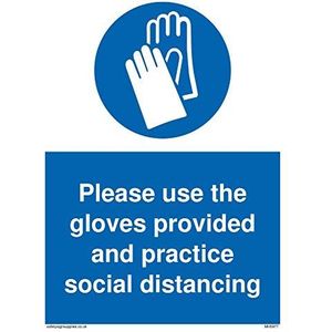 Bord ""Please use the gloves provided and social afstand"" – 3 mm harde kunststof