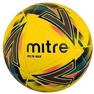Mitre Delta Max professionele voetbal, geel/bloedoranje/lichtgroen/zilverkleurig, maat 5