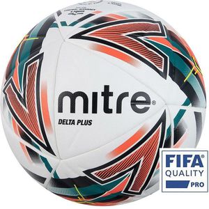 Mitre Delta Plus Unisex professionele voetbal, wit/zwart/oranje/groen, maat 5