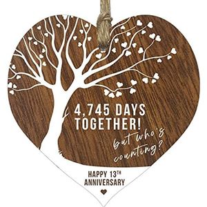 13e huwelijksverjaardag geschenken houten hart plaque, donker houten bord aandenken, vieren kant verjaardag vrouw man boyfreind vriendin mama of papa, plaquette met citaten geschenken van de kinderen