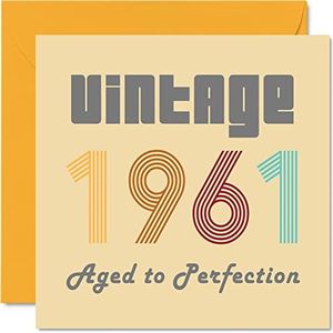 Verjaardagskaart voor mannen en vrouwen, vintage 1961 Aged To Perfection - grappige verjaardagskaart voor jou, 145 mm x 145 mm, verjaardagskaart voor beste vriendin voor mama, papa, opa, oma en Engeland