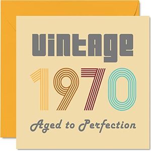 Verjaardagskaarten 54 jaar voor mannen en vrouwen - Vintage 1970 Aged To Perfection - Grappige verjaardagskaart voor hem en haar, 145 mm x 145 mm voor beste vriendin, voor mama, papa, opa,