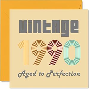 34 jaar verjaardagskaarten voor mannen en vrouwen - Vintage 1990 Aged To Perfection - Grappige verjaardagskaart voor hem en haar, 145 mm x 145 mm voor beste vriendin, mama, papa, broer, zus,