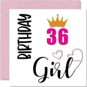 36e verjaardagskaart voor vrouwen - Verjaardagsmeisje - Happy Birthday-kaarten voor 36-jarige vrouw dochter zus tante neef vriend nichtje, 145 mm x 145 mm zesendertig zesendertigste verjaardag