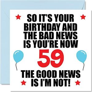Stuff4 Grappige verjaardagskaart voor 59 jaar voor mannen en vrouwen - Bad News - verjaardagskaarten voor papa van 59 jaar, mama, tante, oom, opa, 145 mm x 145 mm