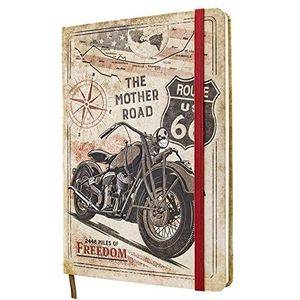 Nostalgic-Art Retro notitieboek, A5, Route 66 Bike Map – cadeau-idee voor Amerikaanse fans, Bullet Journal gestippeld, vintage design