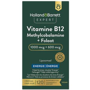 Holland & Barrett Expert Vitamine B12 Methylcobalamine + Folaat Liposomaal – 120 kauwtabletten