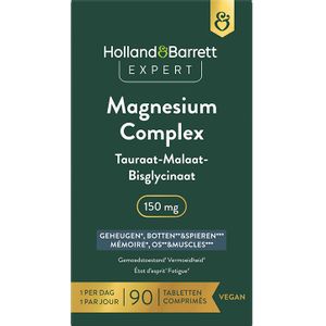 Holland & Barrett Expert Magnesium Complex Tauraat-Malaat-Bisglycinaat 150mg - 90 tabletten