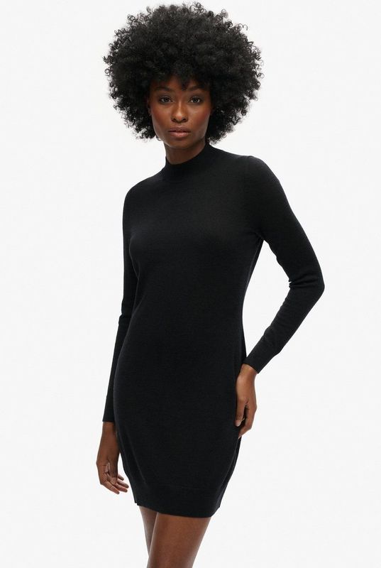 Superdry - W8011223A - Gebreide Jurk - Zwart - Lange Mouwen - Casual