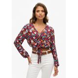 Superdry - Vintage Tie Front Blouse - Blouse - Zwart - 100% Viscose