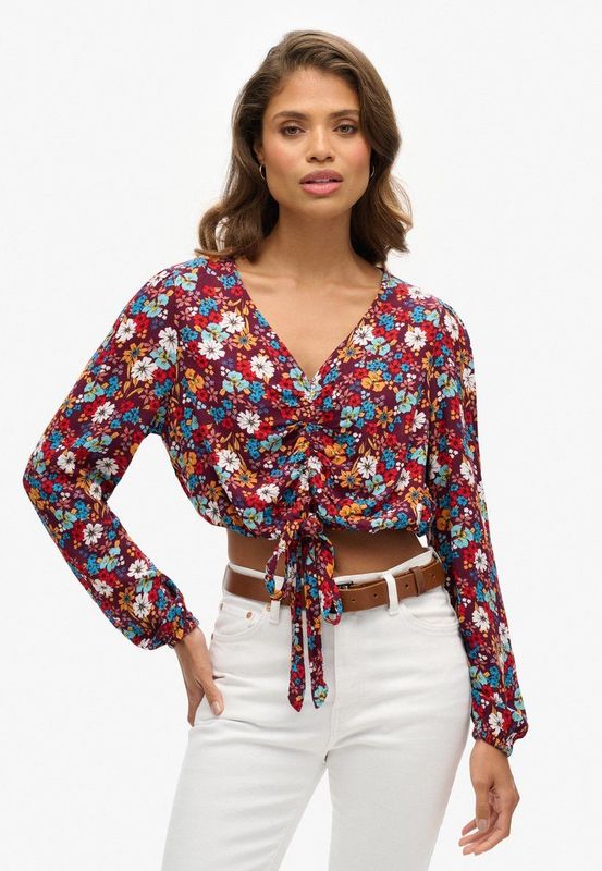 Superdry - Vintage Tie Front Blouse - Blouse - Zwart - 100% Viscose