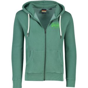 Superdry vest groen rits effen katoen slim fit