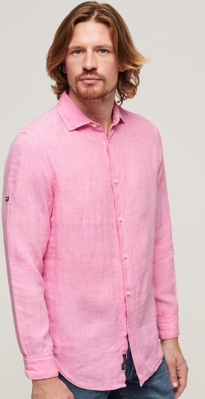 Superdry - Casual Linnen Overhemd - Heren - Lange Mouwen - Minimalistisch