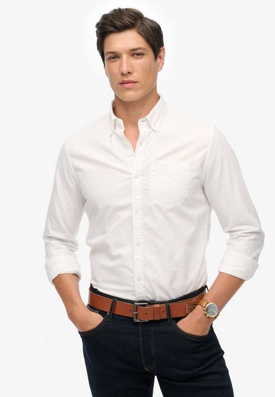 Superdry - M4010653A - Oxford Overhemd - Wit - Lange Mouwen - Biologisch Katoen