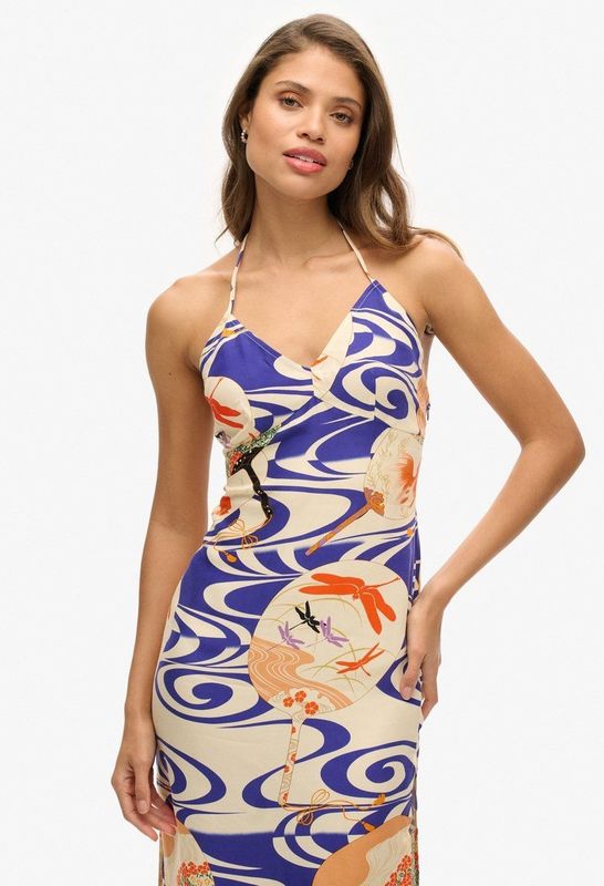 Superdry - Vintage Midi Halter Slipdress - Zwart - Viscose/Koper